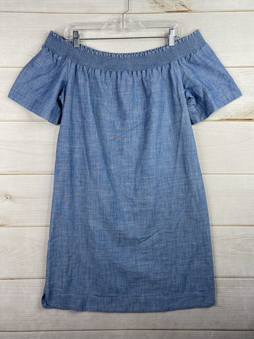 J Crew Dress Womens 4 Blue Chambray Denim Off Shoulder Tunic Short Sleeve Beachy